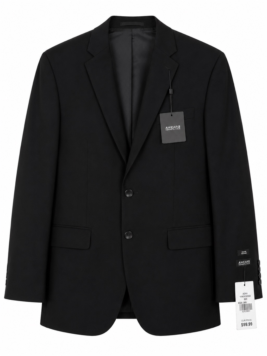 Men’s Nwt Kenneth Cole Awear-Tech Black Suit Jacket Blazer 39s Slim Modern Fit